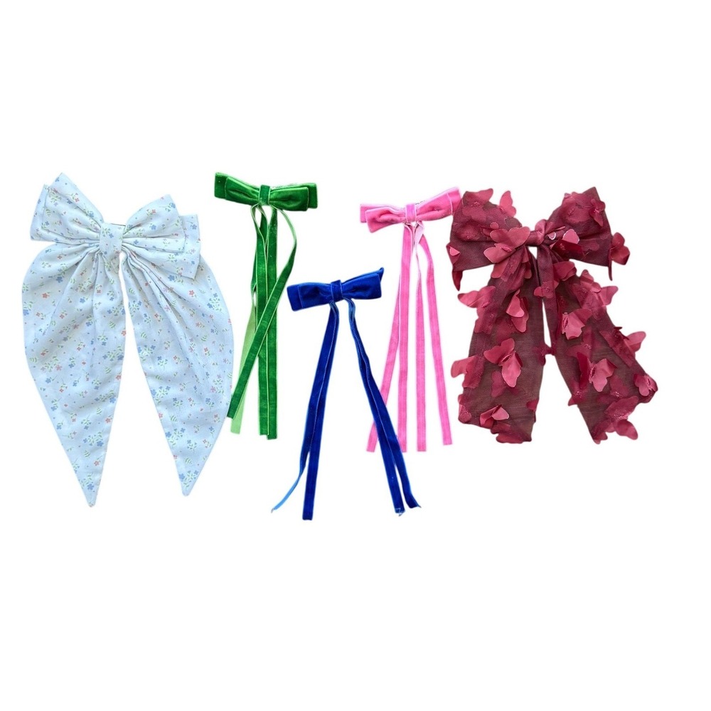 Girls  Hair‎ Bow Clips Kids Set of 5 Velvet Floral Butterfly Mesh Multi Colors
